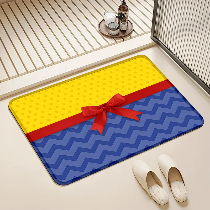 

Yellow Blue Bow Door Mat Non-Slip Absorbent Floor Rug for Home Bathroom Kitchen Decor