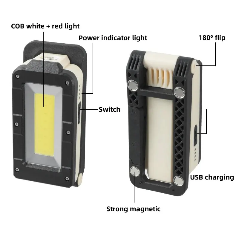 Working Lamp COB USB Rechargeable Magnetic Torch 180 Degree Adjustment Bottom Lamp Working Light Flashlight Outdoor Camping