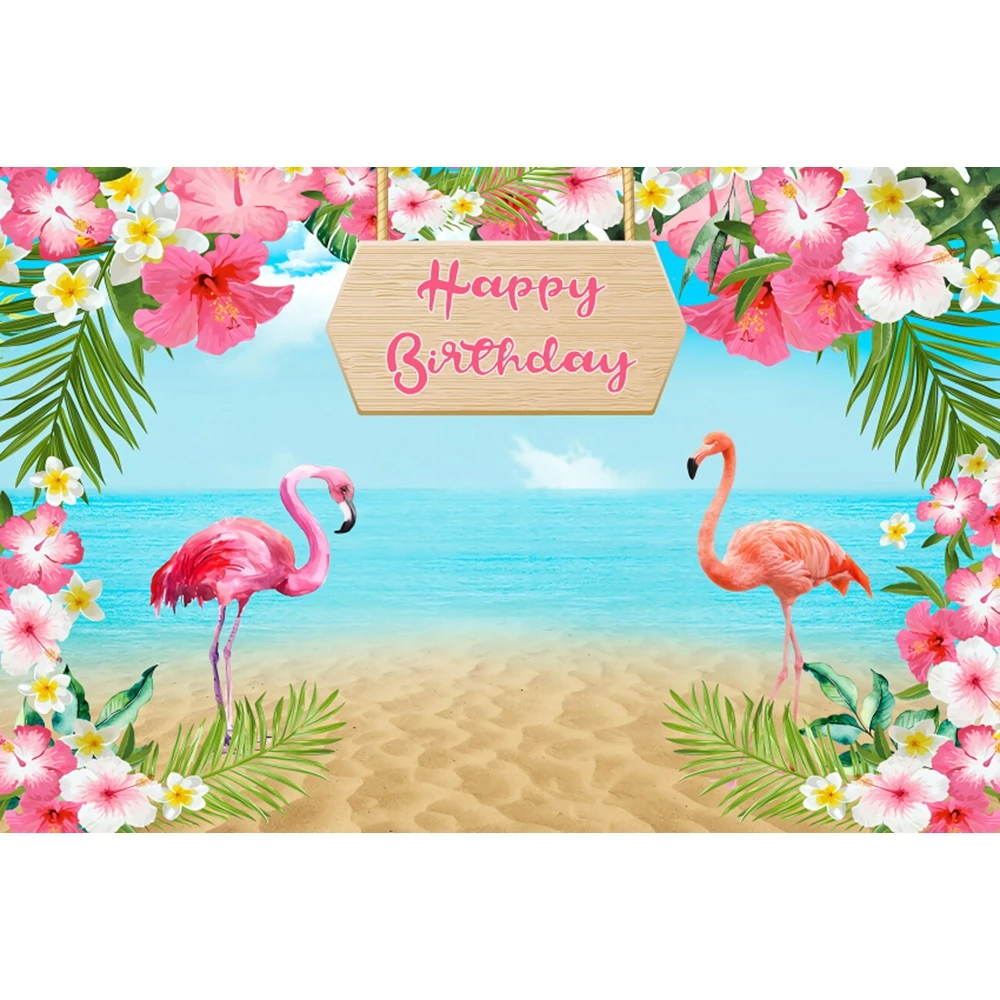 Fondo personalizado de flamenco para fiesta de cumpleaños, telón de fondo de bosque, hojas verdes, playa Tropical de verano para estudio fotográfico