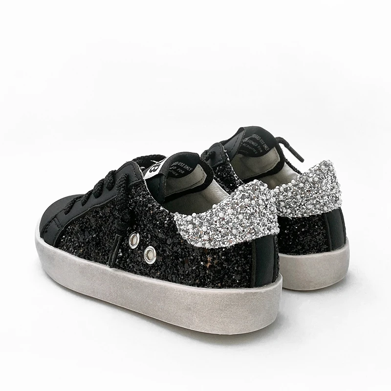 New Design Black Shoes for Kids 2024 Fashion GG Boy‘s Casual Shoes Kids Custom Star Glitter Children Leather Sneakers