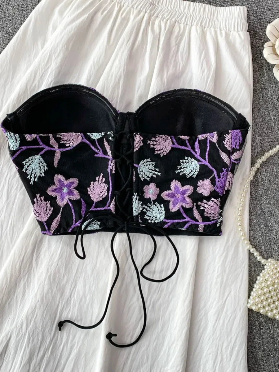 ssTss Reggiseno corto imbottito ricamato da donna New American Fishbone Slim Top corto esterno Camis Vest Fashion Trendy