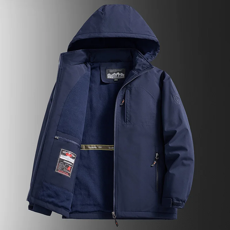

2025 new model waterproof hiking jacket, thickly lined and padded casual outdoor hooded oversized coat, men's casual jacket