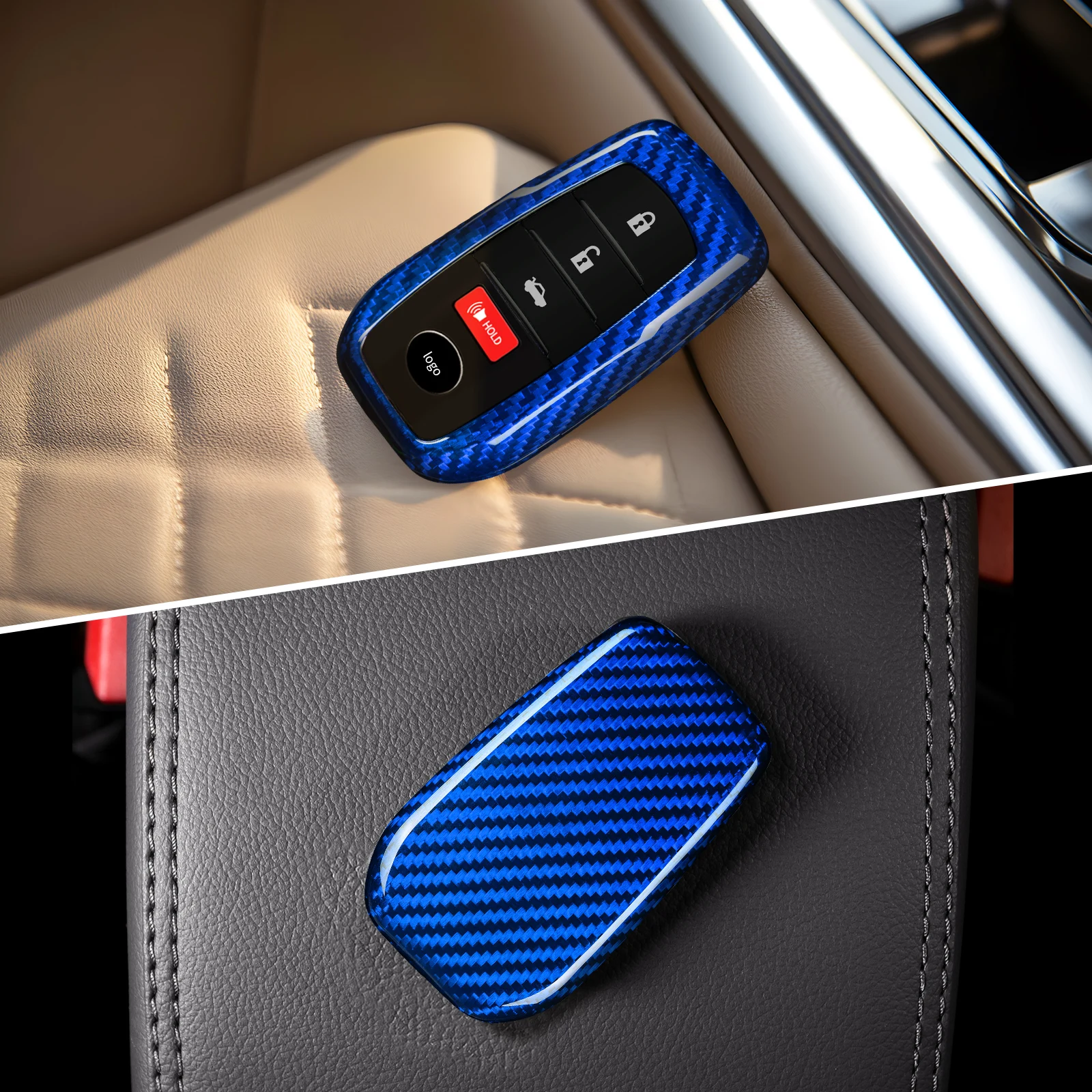 Carbon Fiber Key Case for Toyota Tundra 2024 Key Fob Cover for Toyota Sequoia 2022 Sienna 2023 Smart Key Shell Accessories