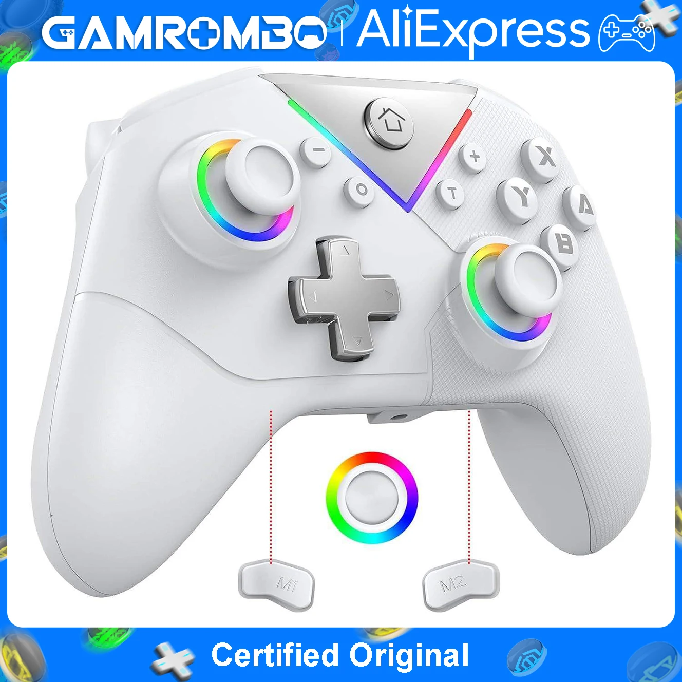 GAMROMBO Game RGB Wireless Controller For Switch Lite/OLED,PC BT Gamepad W/Hall Effect,Turbo, Macro,6 Gyro Axis,Vibration Motors