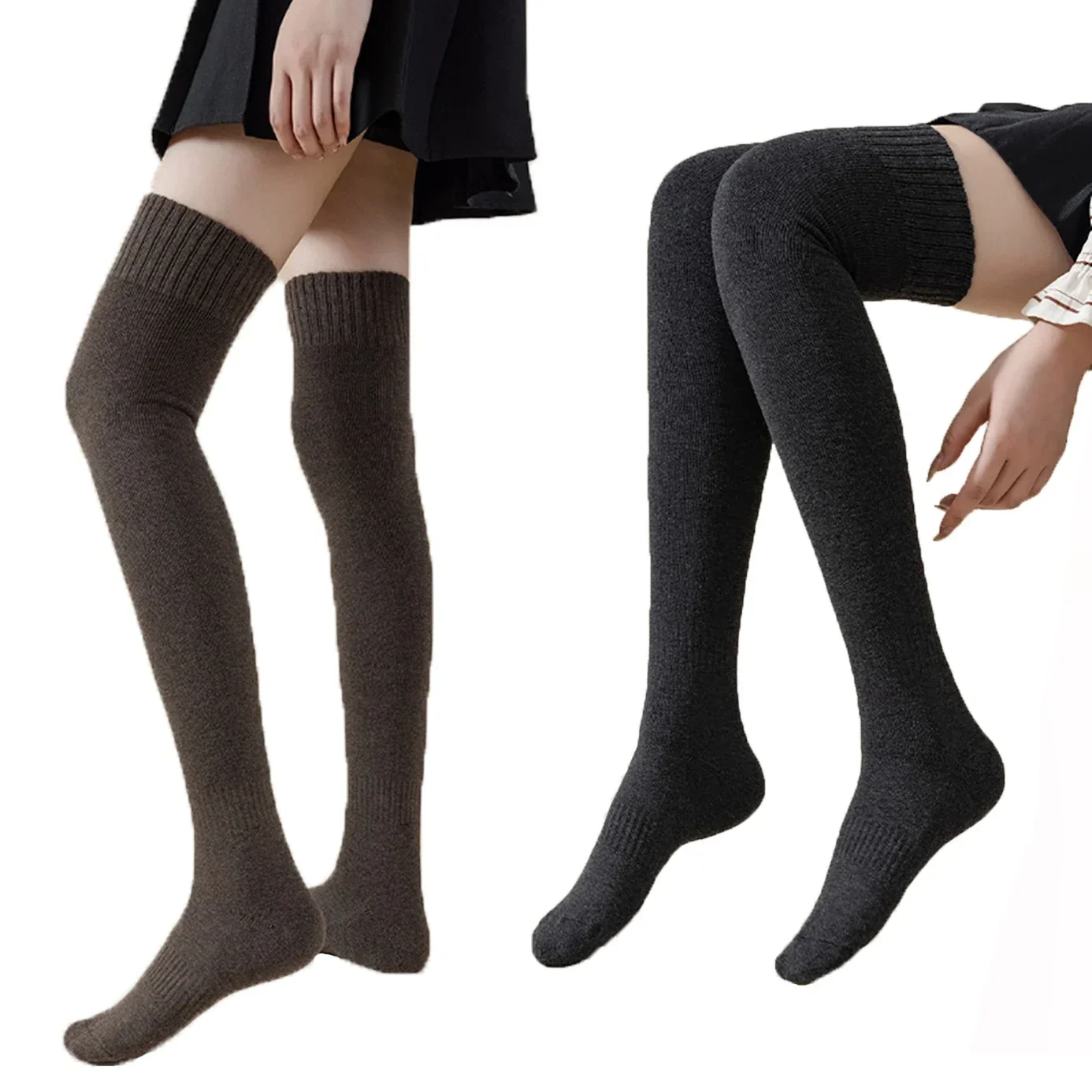 

1 Pair Women Thigh High Socks Extra Long Cotton Knit Warm Thick Tall Boot Stockings Leg Warmers for Daily Wear or Cosplay