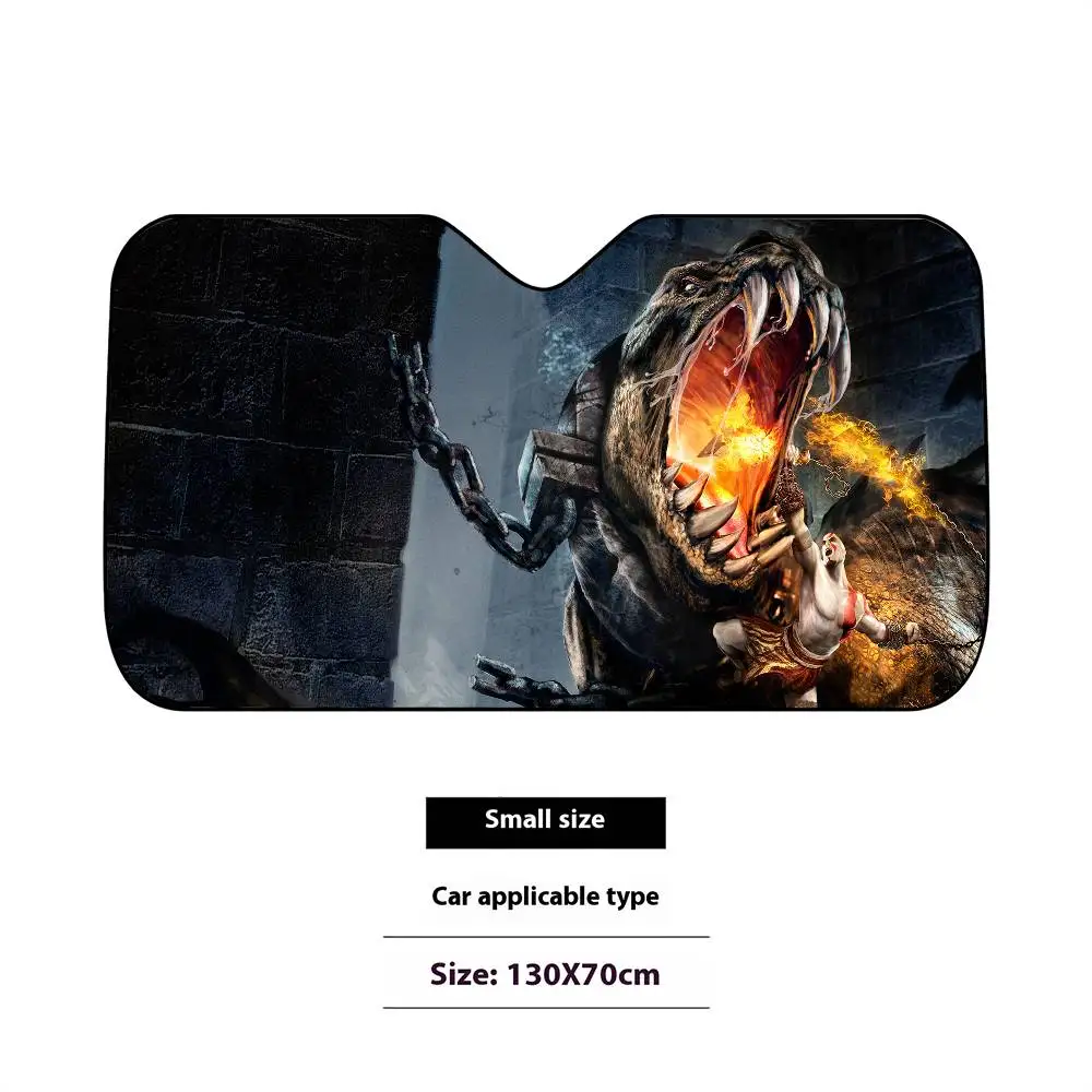 ゴッド・オブ・ウォー ゲームカーサンシェード 130x70cm 車用サンシェード フロントガラスカバー UV保護 自動バイザーアクセサリー 車用
