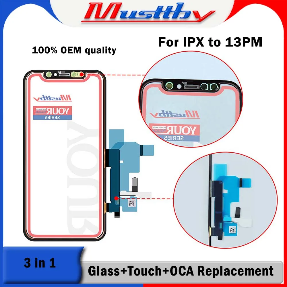 Musttby 10pcs 100% OEM Cell Phone Screen Touch Panel Replacement for iPhone X XS XSmax XR 11 11pro 11promax 12 13 Pro max