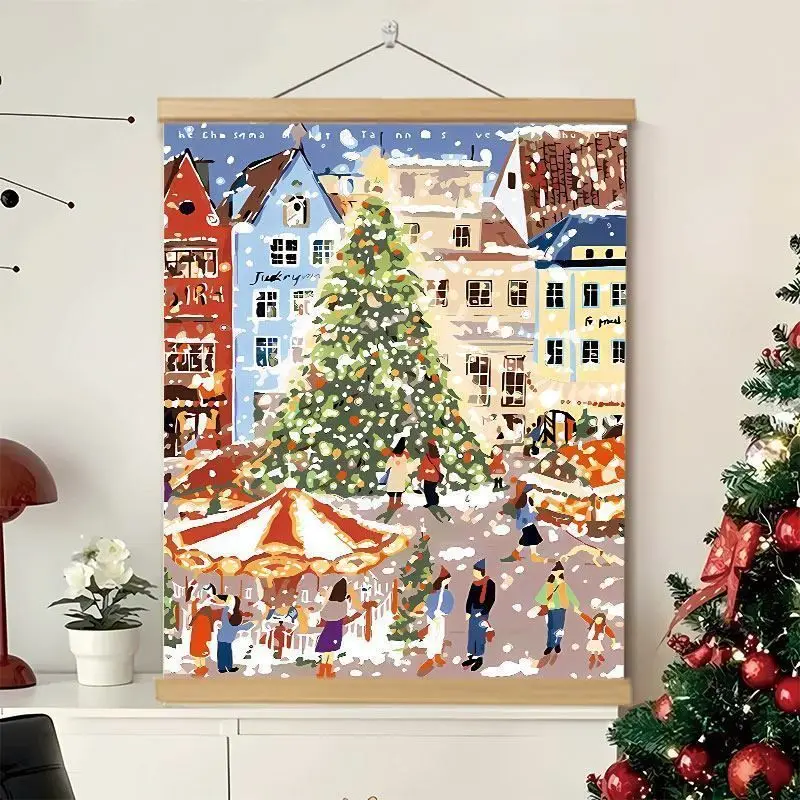 VIKAMA Wall Tapestry Christmas Night City Couple Hugging Fireworks Snow Star Winter Home Decor Living Room Bedroom Dorm Print