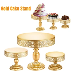 Round Metal Pedestal Holder Bolo Stand Sobremesa Cupcake Pastelaria Candy Display Plate Gold Tower para Wedding Birthday Party