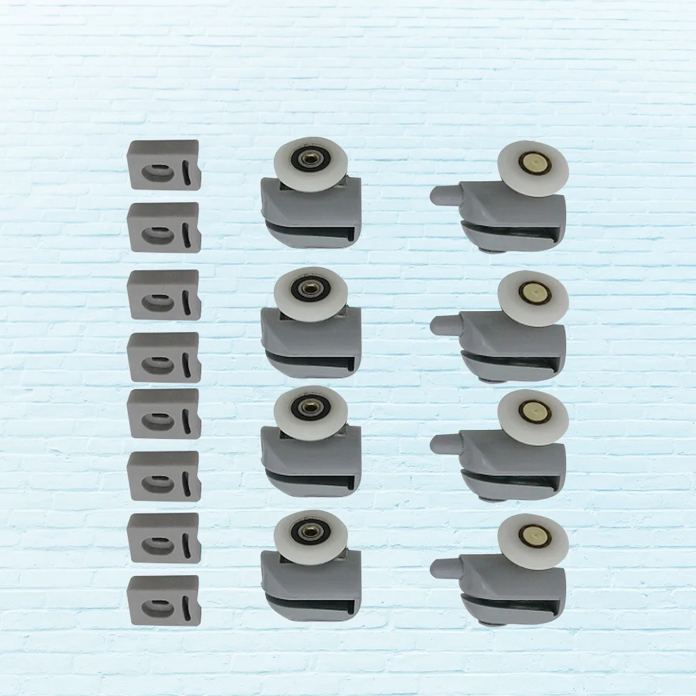 

8pcs Bathroom Shower Door Rollers Dark Grey For Glass Doors Smooth Heavy Duty Sliding Runners Guide Wheels Replacement Pulley