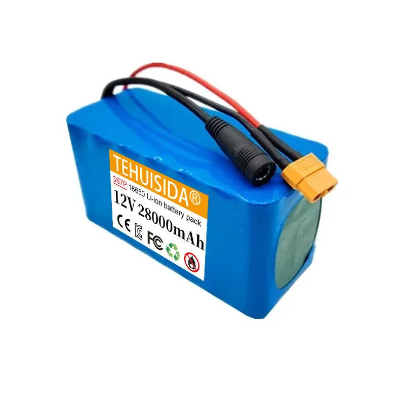 100%real large capacity 12V 28000mAh 3S7P 18650 rechargeable lithium battery pack with built-in intelligent BMS 12.6V 2A charger
