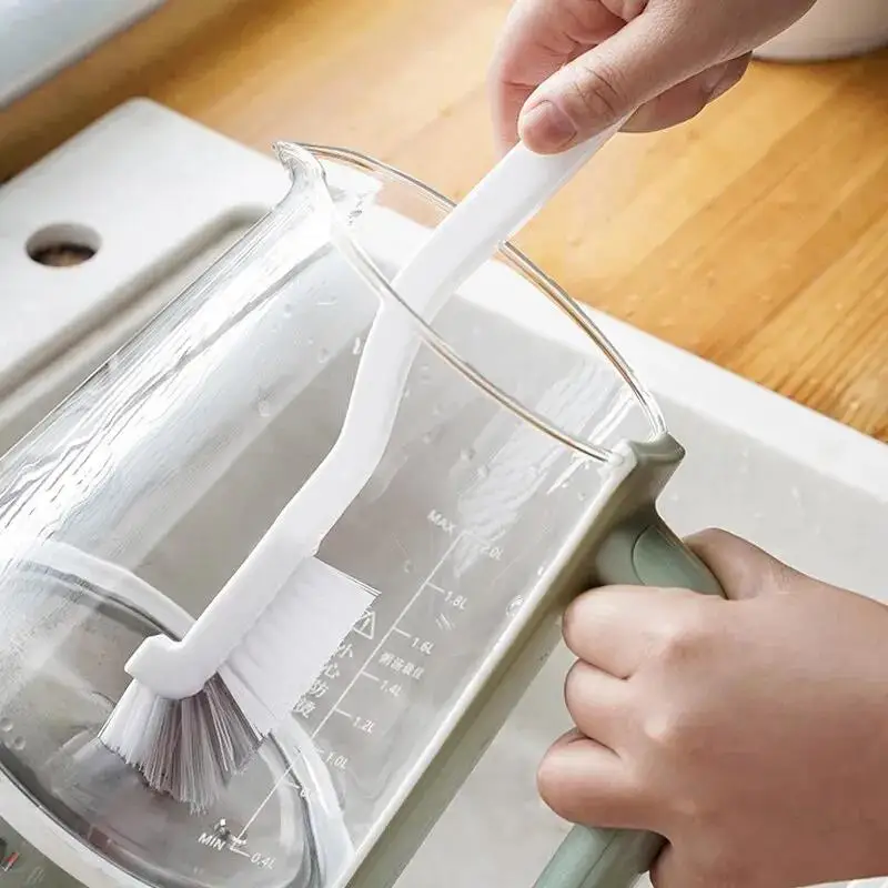 Japanese Style Sink Brush Cleaning Cup Brush With Long Handle Elbow Design Tail Hole Wall Hanging Crevice Cleaning Accessories
