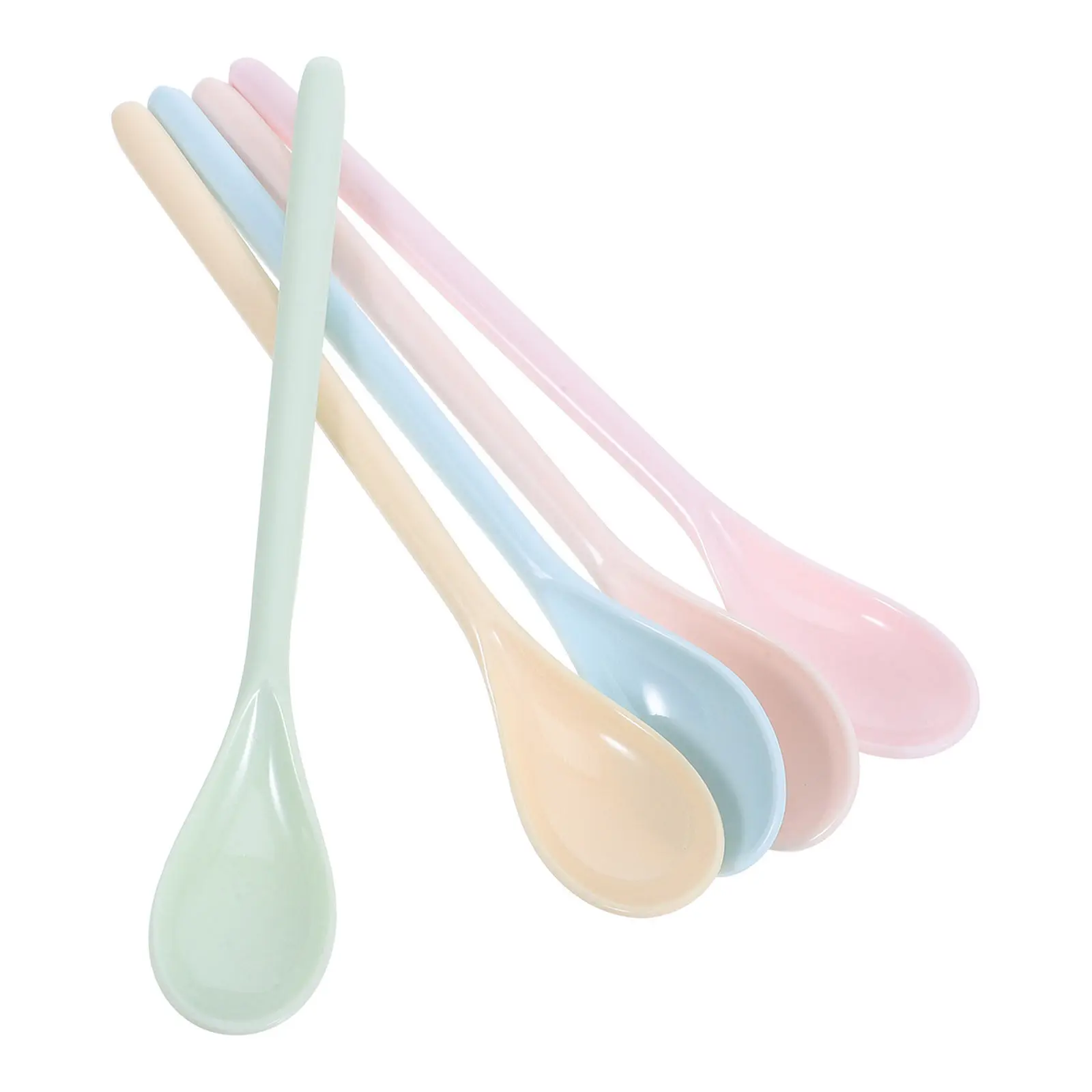 

Набор из 5 детских ложек для кормления с длинной ручкой, пластиковые, для дома и детского сада, разноцветные, для перемешивания и подачи еды, ложки для малышей и детского сада