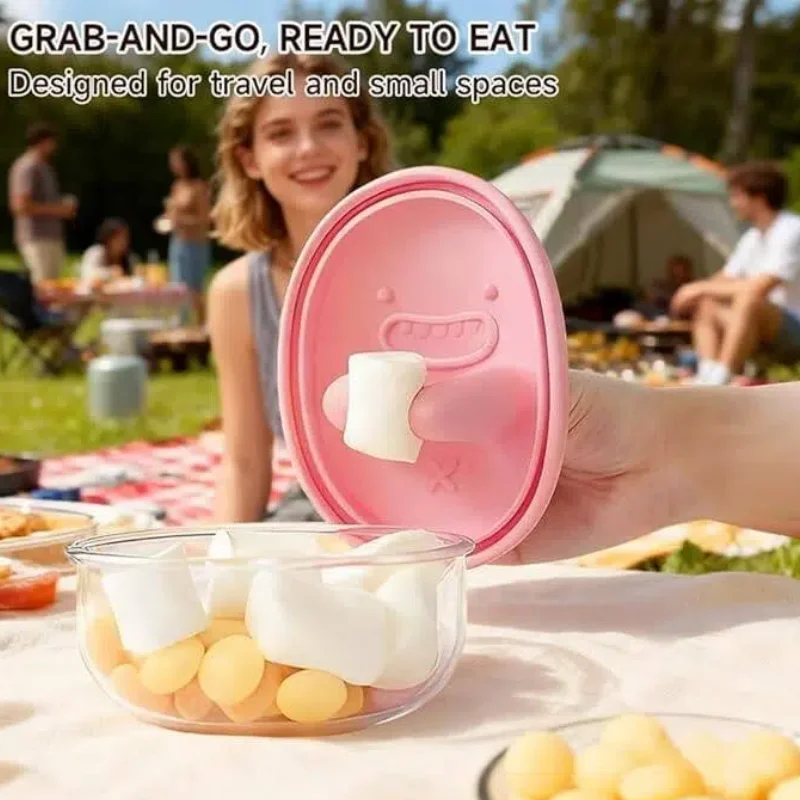 2pcs Portable Finger Grip Snack Storage Box Set No-Dirty Hands Salad Box For Travel Outdoor Kitchen Storage Organization