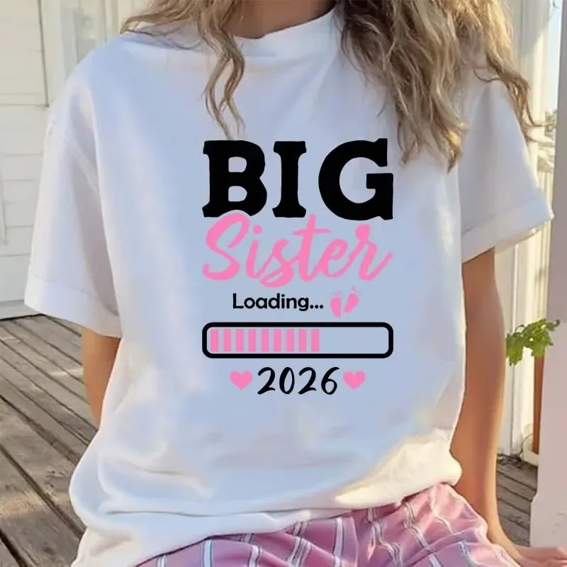 2026 Sister Style Girl Short Sleeve T-shirt Summer Casual Loose Fashion Round Neck Children's Parent Child Clothing