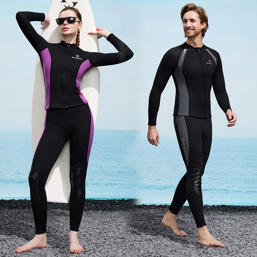 

3mm Diving Suit Man Women Neoprene Wetsuit Skinsuits Sun Protective Pant Top Long Sleeve Wetsuit Spearfishing Surfing Water Suit