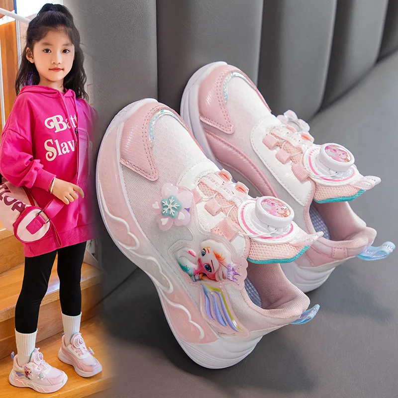 أحذية رياضية إلسا للأطفال، أحذية شبكية كرتونية للفتيات ملابس مدرسية متماسكة وصلت حديثًا للربيع