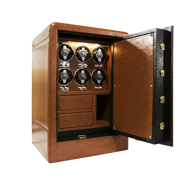 BOLAI New Design 6 Slot Watch Winder Safe Box Digital Eletronic Code Safe Body Packing Leather Safes MELANCY New Design 6 Slo