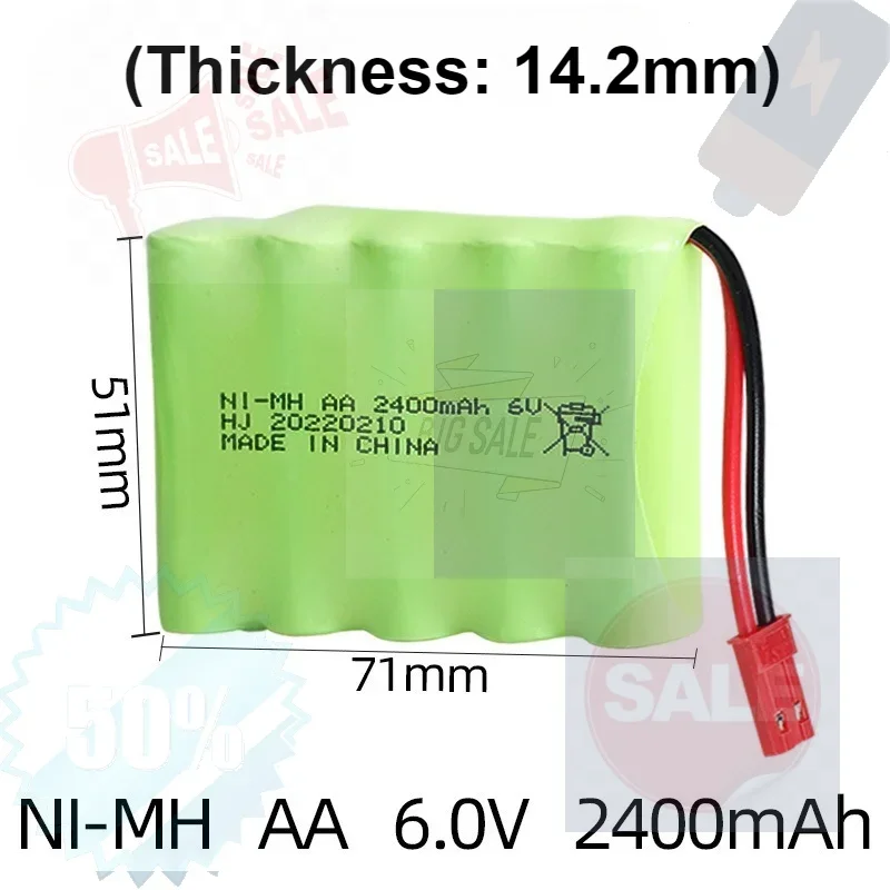 SWZY 6V 2400mAh AA Ni-MH Battery for RC Cars Boats Robots Boats Toys Rechargeable Battery Pack SM/JST/EL-2P/5559/Tamiya Plug