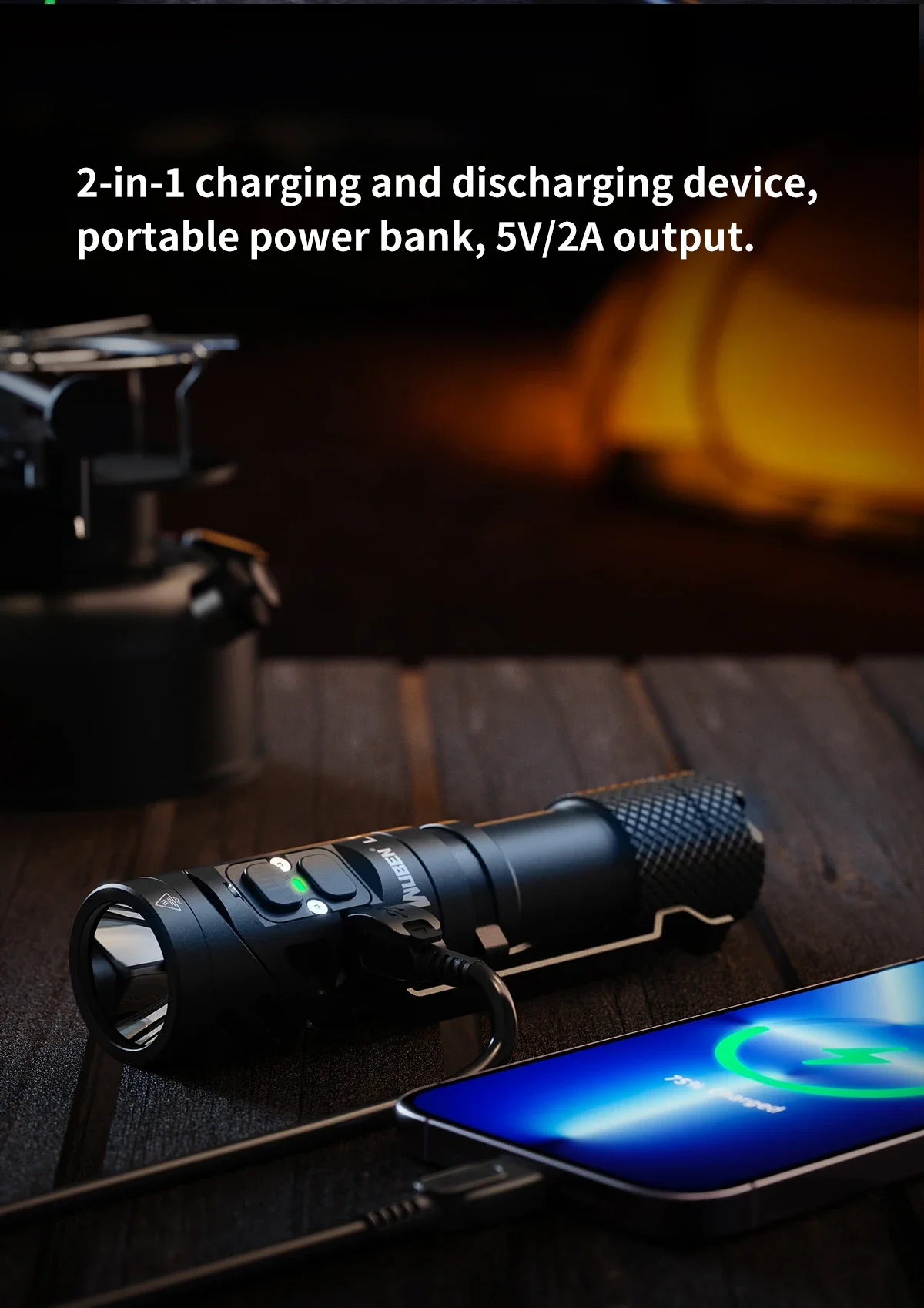 WUBEN L1 Dual-Quellen-Licht, wiederaufladbare Taschenlampe, 2000 Lumen, magnetischer Schwanz, wasserdichte Taschenlampe für Outdoor-Camping, Wandern, Beleuchtung – Detail 10