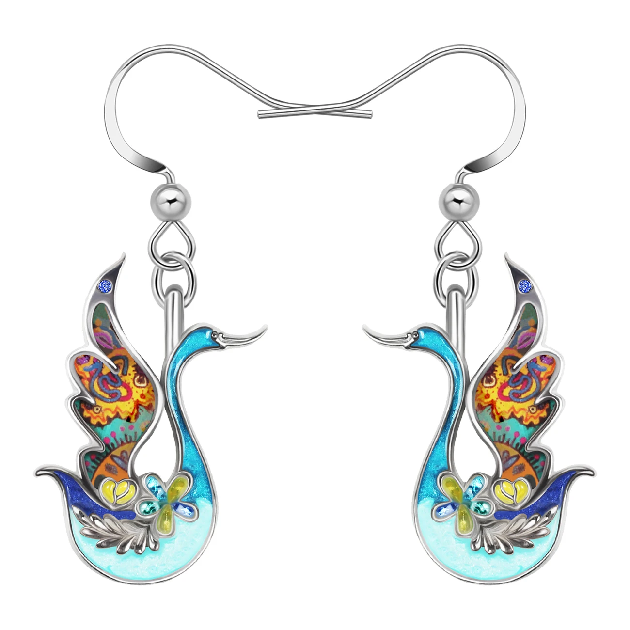 BONSNY Enamel Alloy Metal Floral Cute Goose Swan Earrings Drop Dangle Charms Luxury Fashion Jewelry Gifts For Women Girls Teens