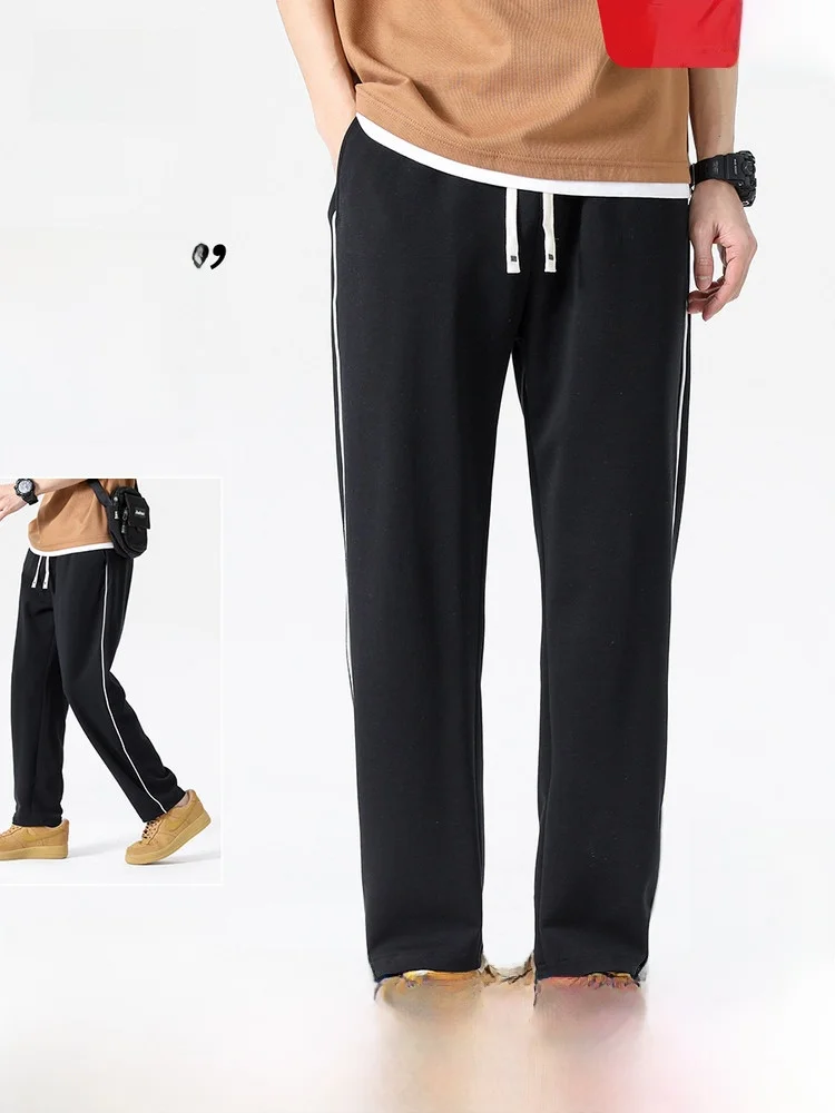 

Snow mid Flng 2026 Spring Autumn Men's Casual Pants Straight Leg Wide Leg Dstring School Sle Simple Versatile Polyeste...