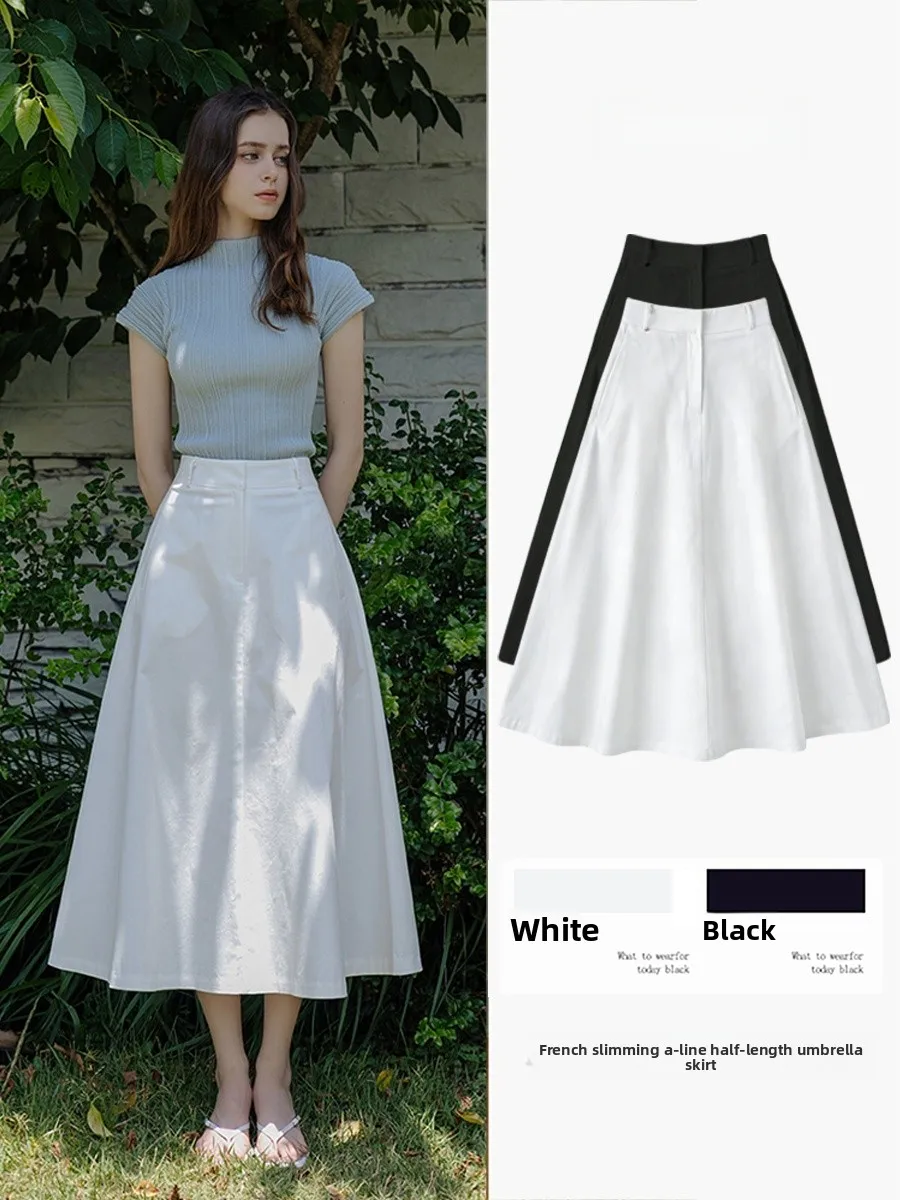 

Ele High Waist A-Line Skirt in White for Women Spring Autumn New Sle Ci Commute Casual Polyester Fiber Zipper Cl...