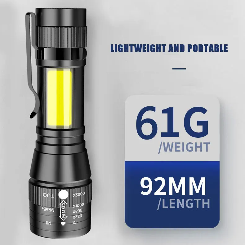 Portable USB Rechargeable LED Flashlight COB+Q5 Built-in batteryTactical Torch Flashlights 3Modes Work Light Emergency Lanterna