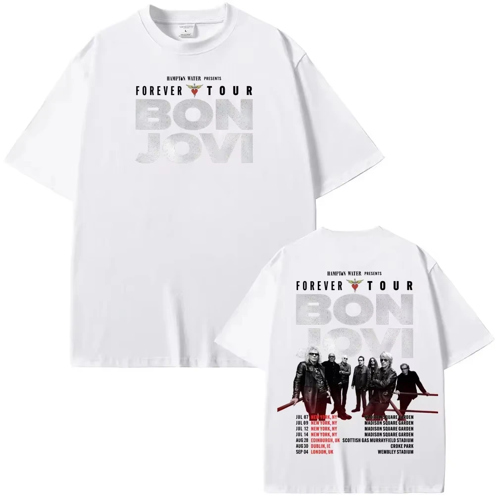 2026 Mens Womens Bon Jovi Vintage Tour T-shirt Classic Rock Band Group Photo Graphic Double Sided Print Short Sleeve Cotton Top