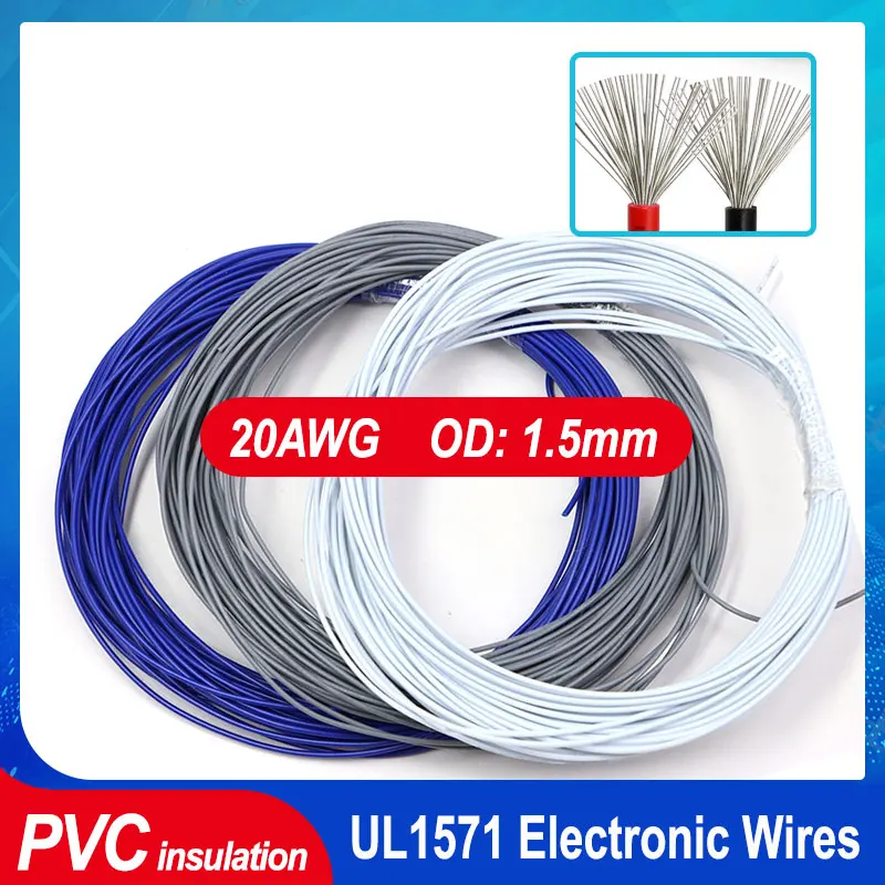5~200M 20AWG UL1571 PVC Electronic Wire OD 1.5mm Insulated Tin-plated Copper Cable Environmental LED Line DIY Power Cord