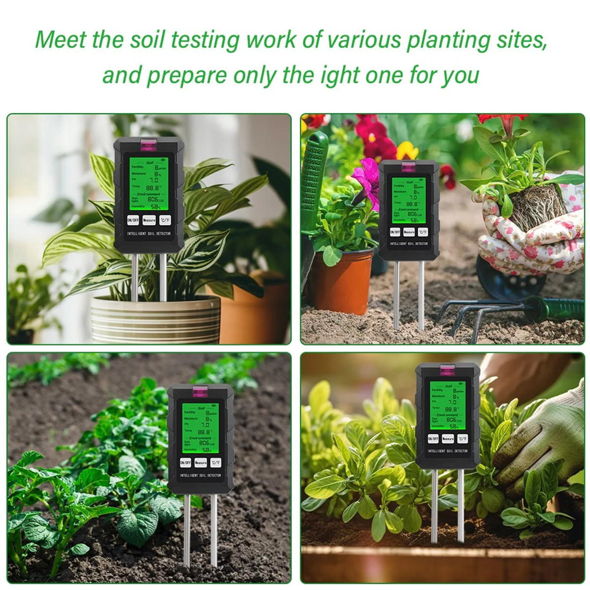 6 in 1 Multifunctional Soil Tester Soil Fertility PH Temperature Humidity Sunlight Air Moisture Detector for Gardening