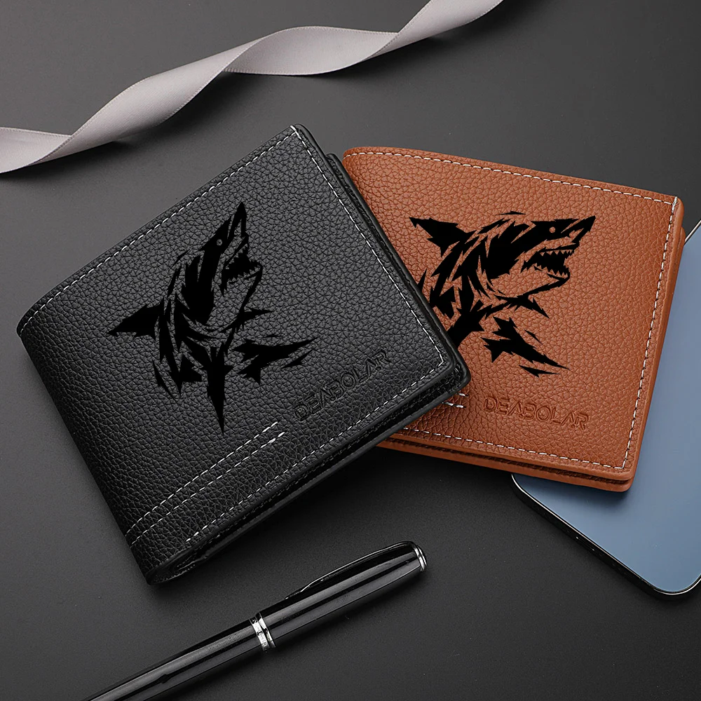 1Pc Men's Shark Print Credit Card Wallet - Multifunctional Large Capacity Coin Purse - Convenient for Carrying Id Cards, Driver's Licenses, Credit Cards, Suitable for Daily Use and as a Gift