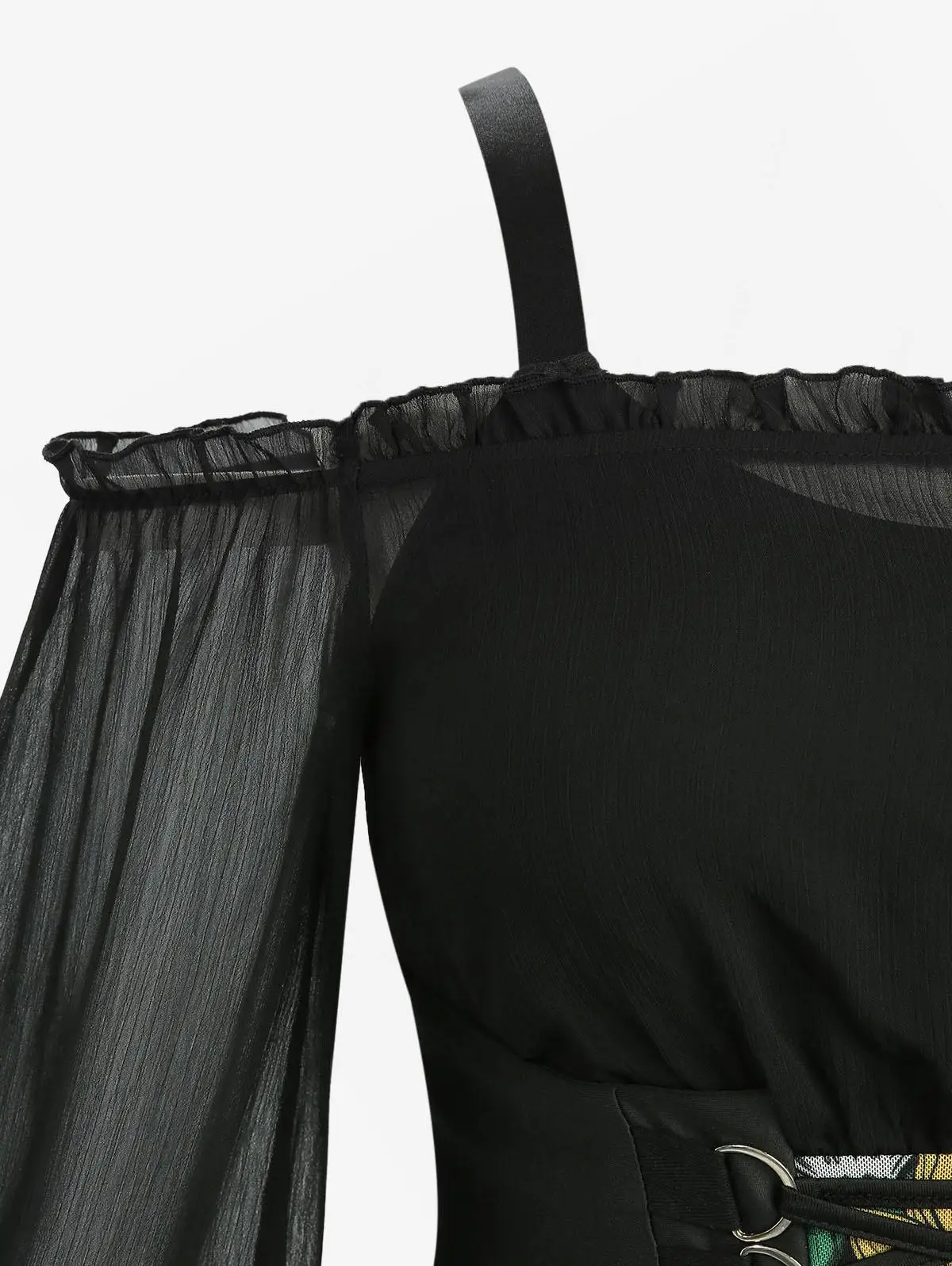 Robes pour femmes tournesols crânes imprimé à lacets volants épaule froide manches évasées transparentes robe débardeur asymétrique