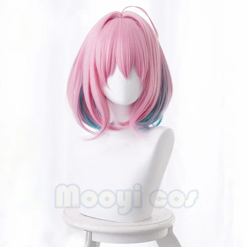 THE IDOLM CINDERELLA GIRLS Yumemi Riamu Cosplay Wig for Women Short Straight Synthetic Anime Game Cos Wig Pink Gradient Green