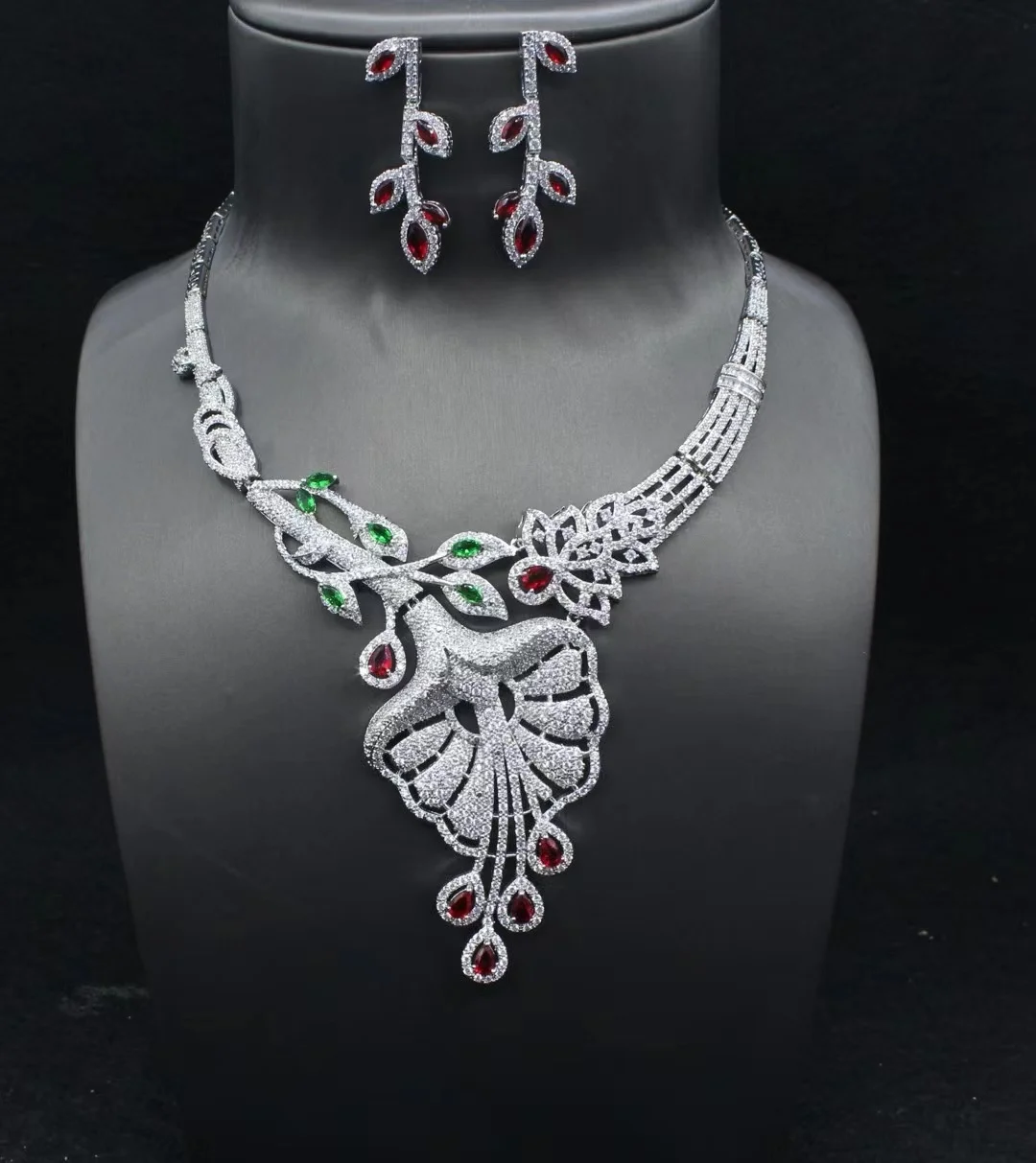 

real brand genuine jewels Bridal Jewelry AAA Zircon Microinlaid Flower Branch Necklace Light Luxury Earrings 2-Piece Set high qu