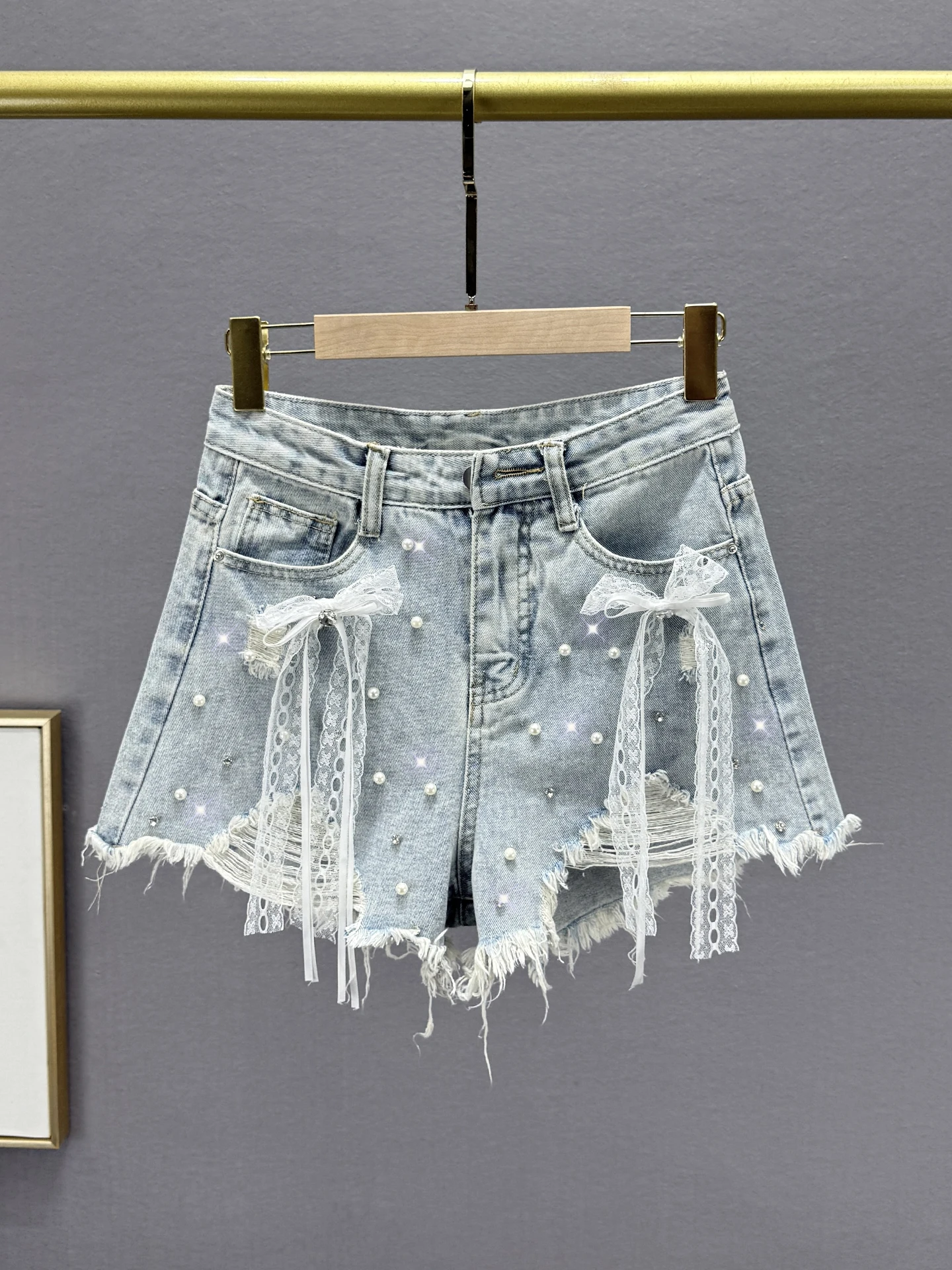 

High Waist ort Jeans Women's Summer New Sle Ripped Diamond Embellied Hot Pants Torn Hole Casual Blue Denim orts