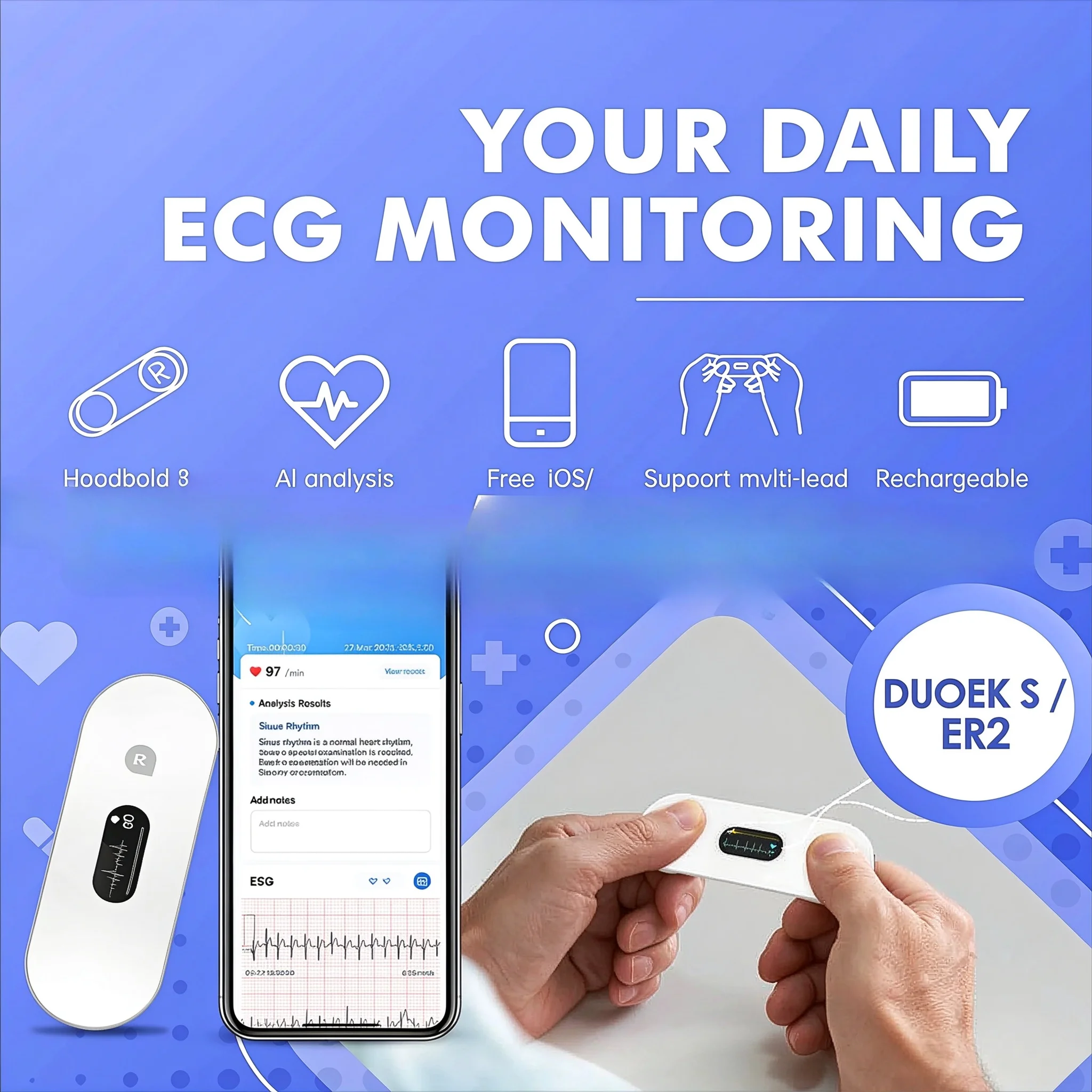 Applicable to LEPU Cardiac Wireless 7 Day 24H Ecg Machine 24 Hour Heart Test Holter Ecg With Analysis