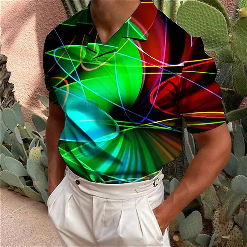 Summer Colorful Men's Collar Polo Shirt Golf Hip Pop 3d Print Street Short Sleeves Print Tops Designer Casual Breathable Shirts