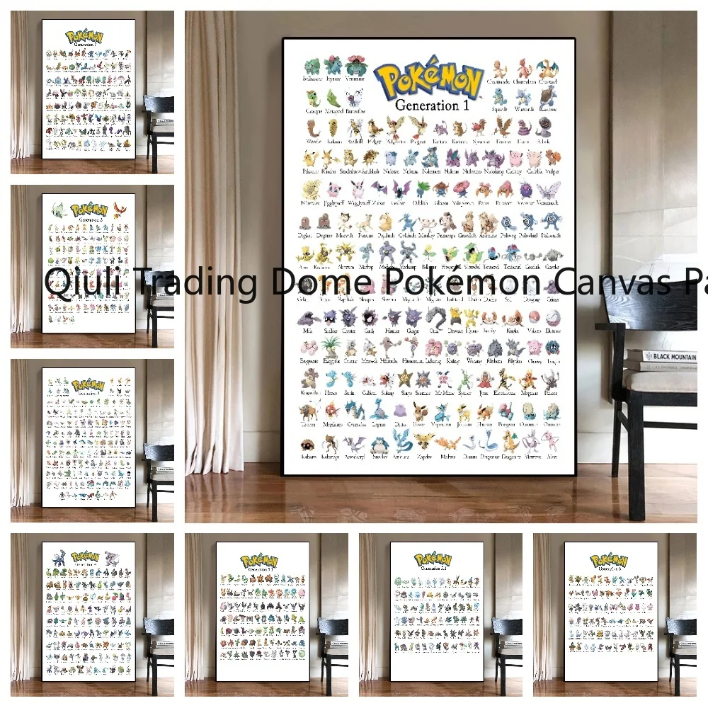 

Anime Peripherals Posters Pokemon Pikachu Gyarados Squirtle Charmander Canvas Painting Wall Art Prints Living Room Decor Gifts