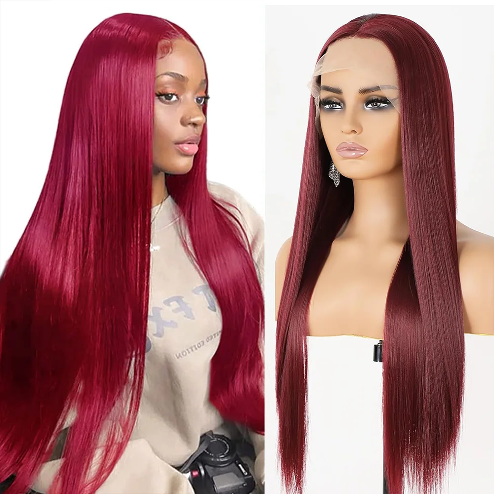 180 Density 36 Inch 99J Burgundy Straight 13x4 13x6 HD Lace Front Human Hair Wig Transparent Lace Front Human Hair Wig for Women