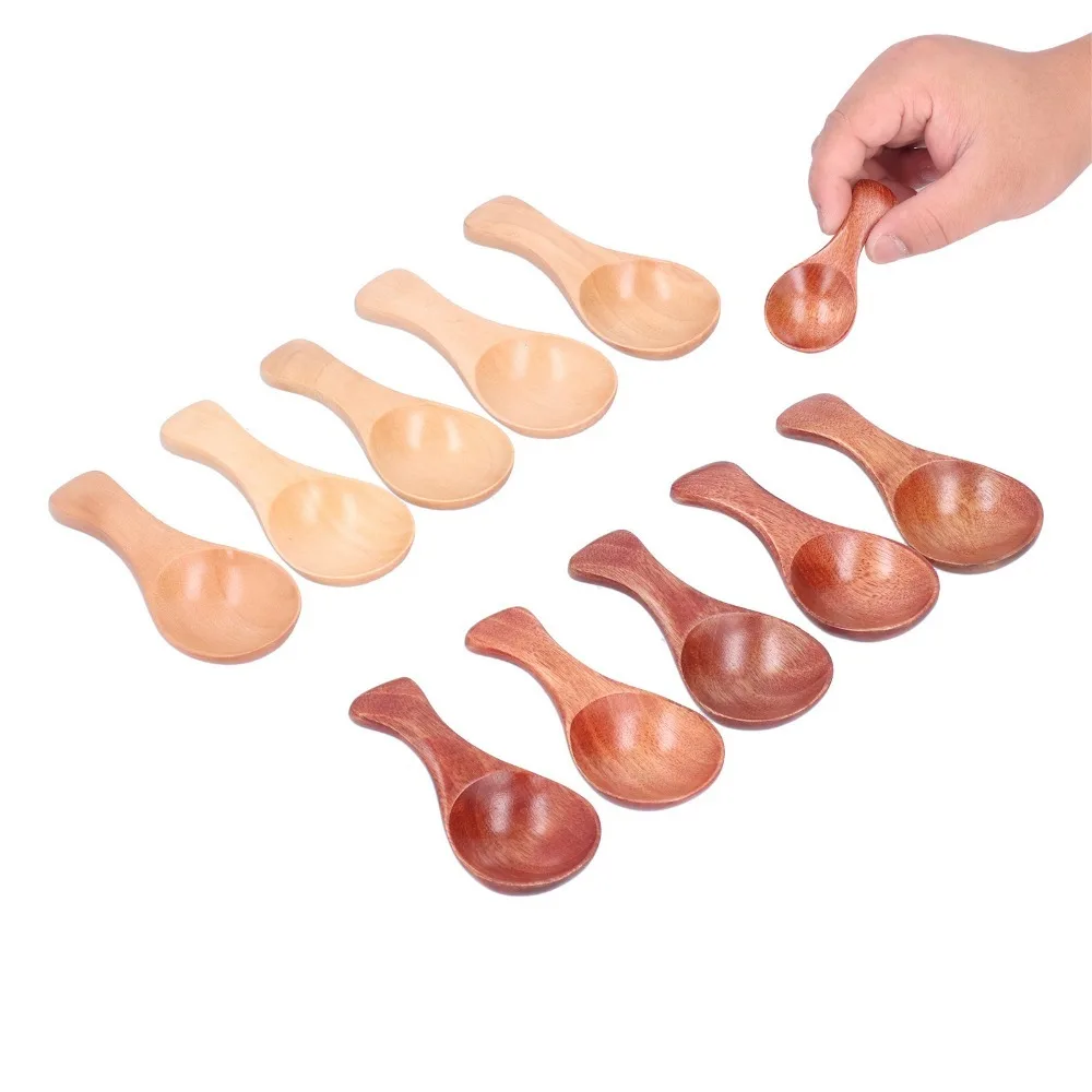 10Pcs Wood Dessert Spoon Solid Smooth Hand Ice Cream Spoon Wood Grain Texture Practical Table Spoon Tea Coffee Stirring