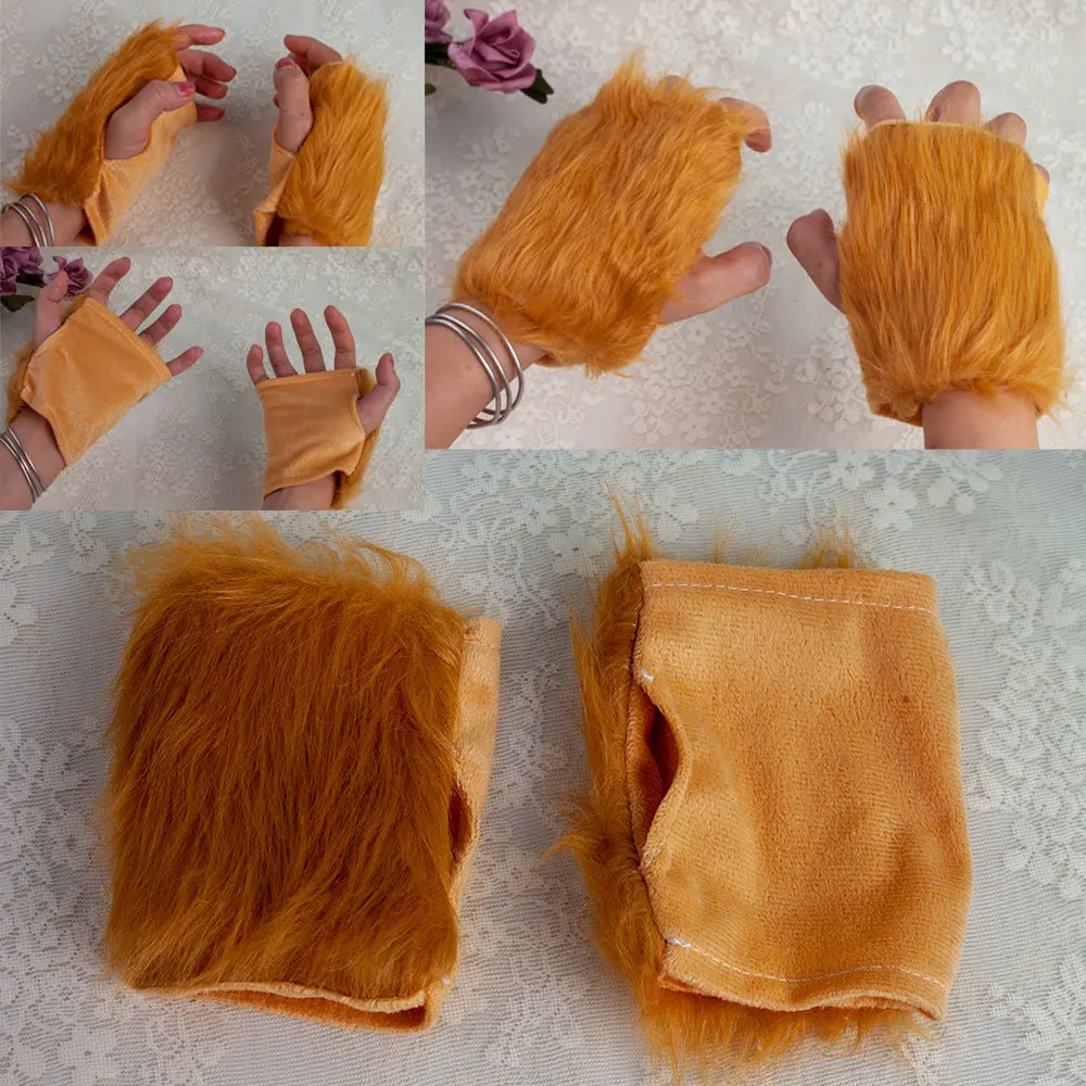 Kids Lion Headband Tail Gloves Cosplay Kawaii Animal Ears Headdress Tie Halloween Party Funny Wearings Adults DIY Accessories