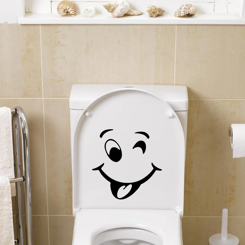 Smile Toilet Sign Stickers Bathroom Decoration Home Decor Decals  Waterproof Creative Wall Vinyl Posters Self Adhesive#78