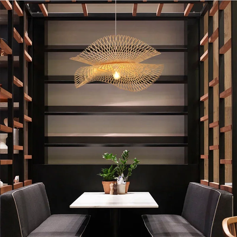 Imagem -05 - Handmade Woven Bamboo Chandelier Wicker Lighting Fixture para Teahouse Rattan Pendant Lamp Bar Sala de Jantar Quarto E27