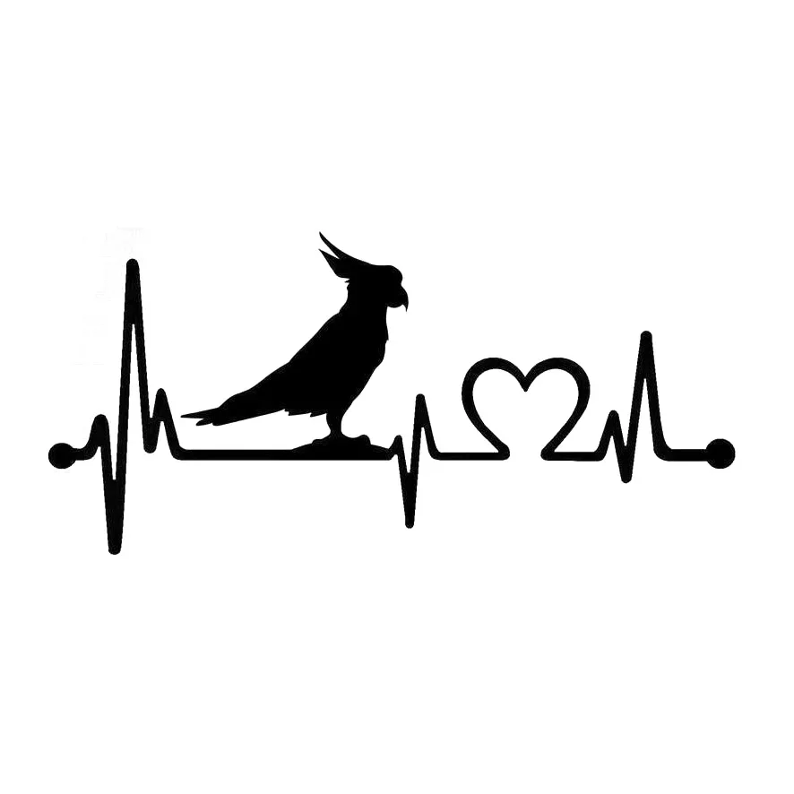 Creative Animal Decals Parrot Cockatoo Bird Heartbeat Vinyl Black/Silver Car Sticker Auto Decoration,14cm*6cm