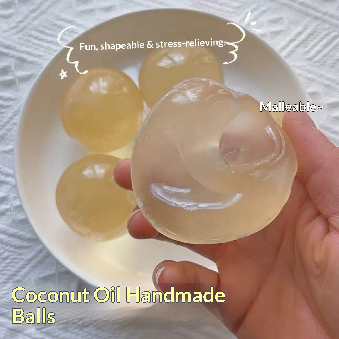 1-10 Stück Quetschbare Stressbälle in Babyblau mit Kokosnussöl, Handgefertigtes Stressabbau-Spielzeug zur Druckentlastung für Erwachsene bei Angstzuständen – Detail 2