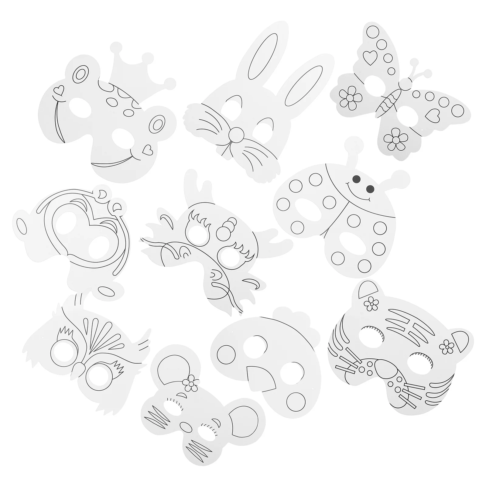 

10 Pcs Children's Birthday Party Craft Dress up Cosplay Masks Blank Cartoon Animal Carnival Kit