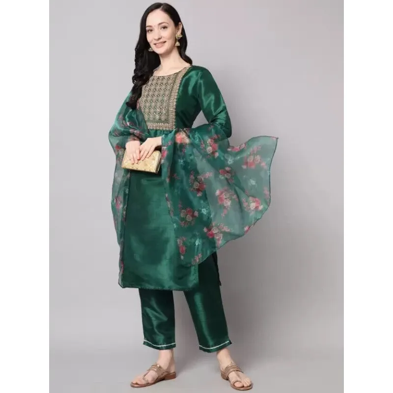 Indian Silk Blend Kurti Set Women's Salwar Kameez Suit Dress