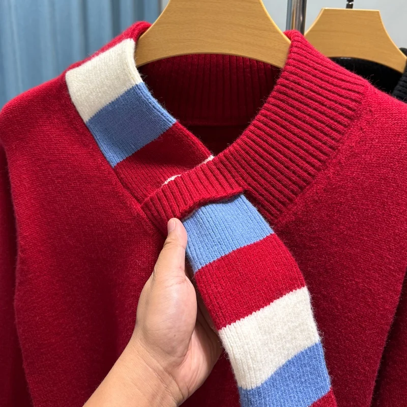 Men's New High-end Design Autumn Sweater Thick With Scarf High-Quality Warm Base Layer Shirt Knitted Shirt Trendy Pullover Shirt