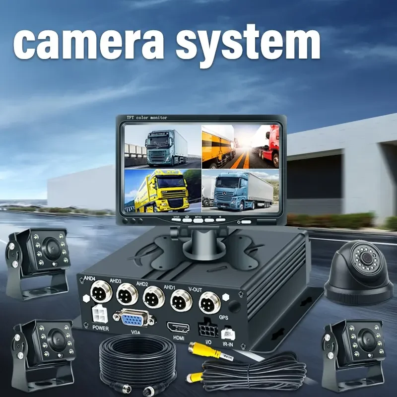 1080P 4CH SD Mobile DVR 4 Channels Bus Truck Van Video Recorder 2.0MP AHD Car Cameras 7inch Car Monitor with Playback Black Box